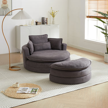 52' Swivel Accent Barrel Modern Grey Sofa Lounge Club Big Round Chair with Storage Ottoman chenille Fabric for Living Room Hotel with 4 PillowsMUTUKISPACE