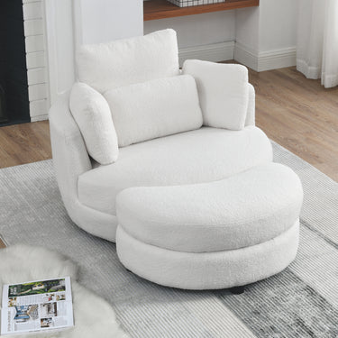 39"W Oversized Swivel Chair with moon storage ottoman for Living Room, Modern Accent Round Loveseat Circle Swivel Barrel Chairs for Bedroom Cuddle Sofa Chair Lounger Armchair, 4 Pillows, Teddy FabricMUTUKISPACE