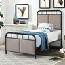 Twin Size Linen Upholstered Platform Metal Bed Frame with fabric Headboard and FootboardMUTUKISPACE