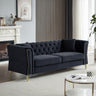 81.8" Chesterfield Sofa Grey Velvet for Living Room, 3 Seater Sofa Tufted Couch with metal foot and Nailhead for Living Room, Bedroom, Office, Apartment, two pillowsMUTUKISPACE