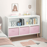 Kids bookcase with Collapsible Fabric Drawers, Children's Book Display, Toy Storage Cabinet Organizer, White/PinkMUTUKISPACE