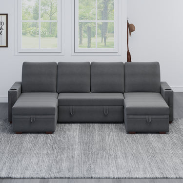 Sectional Sofa with Storage, 96" U Shaped Sectional Couches for Living Room, Comfy Convertible Sectional Sofa - Dark GreyMUTUKISPACE