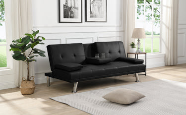 Sofa Bed with Armrest two holders WOOD FRAME, STAINLESS LEG, FUTON BLACK PVCMUTUKISPACE