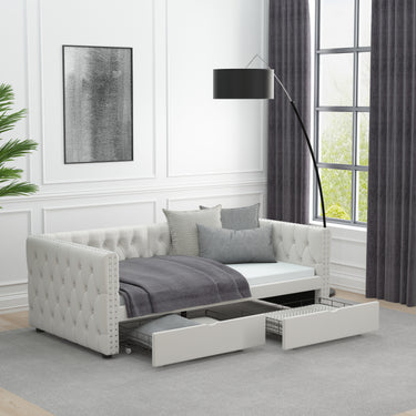 Twin Size Daybed with Drawers Upholstered Tufted Sofa Bed, with Button on Back and Copper Nail on Waved Shape Arms, velvet(79.5"x41.5"x26.5")MUTUKISPACE