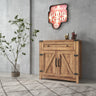 Modern Farmhouse Double Barn Door Accent Cabinet, 30 Inch, Yellow Walnut, Compatible with CD - 070ABMUTUKISPACE