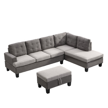 Sofa Set for Living Room with Chaise Lounge and Storage Ottoman Living Room Furniture GrayMUTUKISPACE
