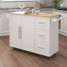 Kitchen Island with Spice Rack, Towel Rack and Extensible Solid Wood Table Top - WhiteMUTUKISPACE