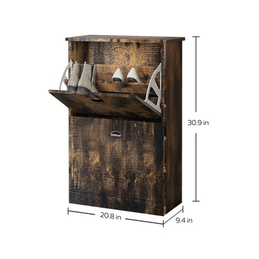 Shoe Cabinet,Hidden Slim Narrow Shoe Rack Cabinet with 2 Drawers for Entryway, Foyer,Hallway,Bedroom,Original Wood Color, (RETRO)MUTUKISPACE