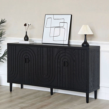 Wooden Storage Cabinet with 4 Doors, Modern Black Accent Cabinet, Free Standing Cabinet, Wooden Buffet Sideboards for Bedroom, Kitchen,Home OfficeMUTUKISPACE
