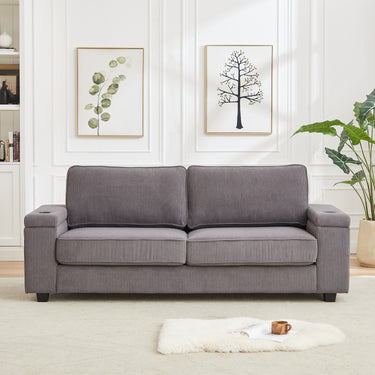 86.5 inch Sofa Couch - Deep Seat Sofa with two storage spaces, T - Pyce Charging Ports , USB Charging Ports & 2 Cup ,Corduroy 3 Seater Couch, Modern Sofas for Living RoomMUTUKISPACE