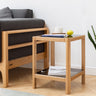 Natural Oak Wood End Table with Tempered Glass for Living Room, Dinning Room, or BedroomMUTUKISPACE