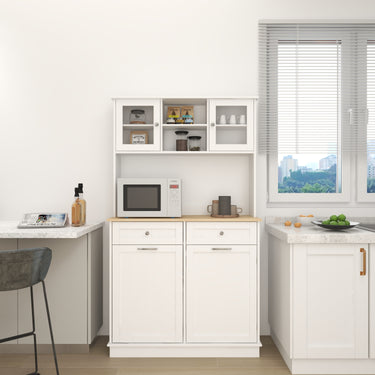 67.7" Tall Kitchen Trash Can Storage Cabinet with 3 Adjustable Shelves, 2 Drawers and 1 Tilt Out Trash Cabinet for Kitchen, Dinning Room, Living Room - WhiteMUTUKISPACE