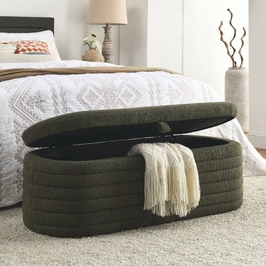 Welike Length 45.5 inchesStorage Ottoman Bench Upholstered Fabric Storage Bench End of Bed Stool with Safety Hinge for Bedroom, Living Room, Entryway, green teddy.MUTUKISPACE