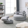 Welike Swivel Accent Barrel Modern Grey Sofa Lounge Club Big Round Chair with Storage Ottoman Linen Fabric for Living Room Hotel with PillowsMUTUKISPACE