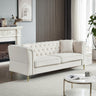 81.8" Chesterfield Sofa Grey Velvet for Living Room, 3 Seater Sofa Tufted Couch with metal foot and Nailhead for Living Room, Bedroom, Office, Apartment, two pillowsMUTUKISPACE