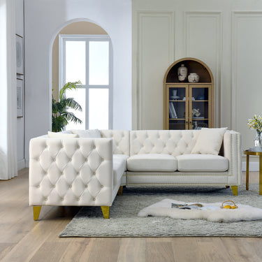 82.2 - Inch Velvet Corner Sofa , L - Shaped Sectional Couch, 5 - Seater Corner Sofas with 3 Cushions for Living Room, Bedroom, Apartment, OfficeMUTUKISPACE