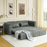 3 in 1 Pull - Out Bed Sleeper, Modern Upholstered 3 Seats Lounge Sofa & Couches with Rolled Arms Decorated with Copper Nails , Convertible Futon 3 Seats Sofabed with Two Drawers and Two PillowsMUTUKISPACE