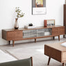 North America A Grade Solid Red Oak TV Cabinet With Glass Doors, Two Drawer Storage Space TV StandingMUTUKISPACE