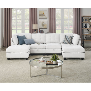 U shape Modular Sectional Sofa,DIY Combination,includes Two Single Chair ,Two Corner and Two Ottoman,Ivory ChenilleMUTUKISPACE