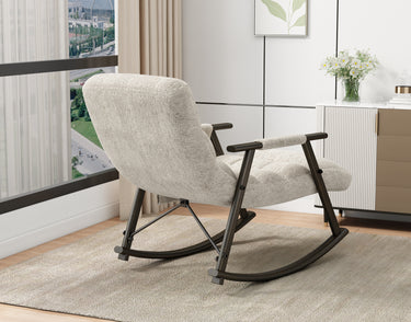 Casual folding rocking chair upholstered, lounge rocking chair adjustable high back and foot rest,side pockets placed in living room bedroom balconyMUTUKISPACE
