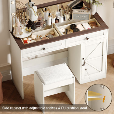 43.4"Makeup Vanity Table, Makeup Table with Large Mirror and 11 LED Light , Brightness Adjustable, Dressing Table Desk with 3 Drawers, Vanity Desk for Women(White with Stool)MUTUKISPACE
