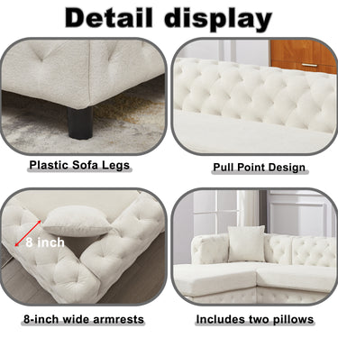 126 - inch Modern Style Chenille Three Piece Sofa, Pull Point Design U - shaped Sofa two Chaise Longue Seats, two Pillows and Plastic Feet, Suitable for Living room, Bedroom, Lounge and Projection RoomMUTUKISPACE