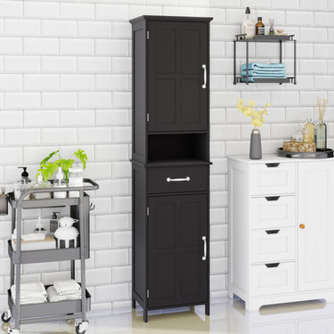 Double Door Narrow Height Slim Floor Standing Cabinet with 2 Adjustable Shelves - BlackMUTUKISPACE