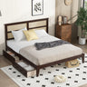 King Rubber Wood Bed Frame with Rattan Headboard, 2 Storage Drawers & Reinforced Platform Base in Espresso FinishMUTUKISPACE