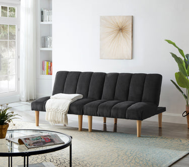 Corduroy fabric, wooden legs convertible sofa bed (Color:Black)MUTUKISPACE
