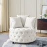 Velvet Upholstered Swivel Chair for Living Room, with Button Tufted Design and Movable Wheels, Including 3 Pillows, BeigeMUTUKISPACE