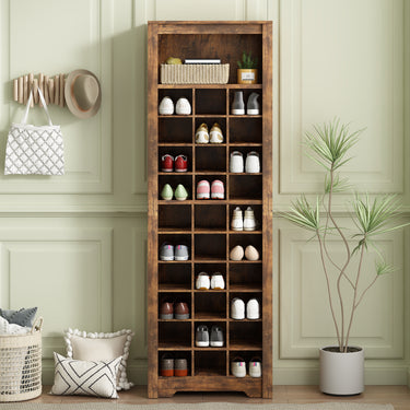 Rustic Shoe Cubby Storage Cabinet – 30 - Cubby Free Standing Shoe Organizer for Hallway or BedroomMUTUKISPACE