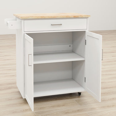 Kitchen island rolling trolley cart with Adjustable Shelves and towel rack rubber wood table topMUTUKISPACE