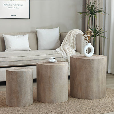 Set of 3 Natural Wood Coffee Tables – Clear & Visible Tree Rings