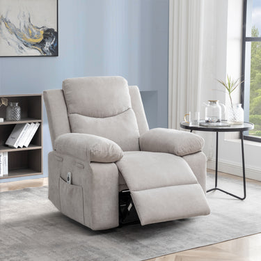 Power Recliner Chair with Adjustable Massage Function, Velvet Electric Power Chair for Elderly with One Side Pockets, Recliner Chair with Heating System for Living Room,BeigeMUTUKISPACE