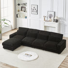 128-inch Corduroy With Cup Holder Super Large L-Shaped Sofa, Movable Footrest, Four Waist Pillows And Four Back Cushion, With USB Port And T-pyce Port