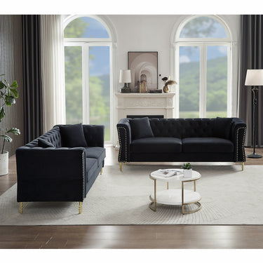 3 - seater + 3 - seater Combination Sofa Tufted Couch with Rolled Arms and Nailhead for Living Room, Bedroom, Office, Apartment, four pillowsMUTUKISPACE