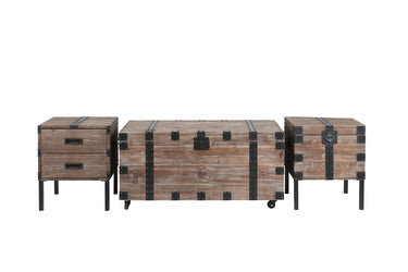 Antique Reclaimed Wood Gray Trunk Table And Side Table S/3 with Large Storage Dress Up Your Liviing RoomMUTUKISPACE