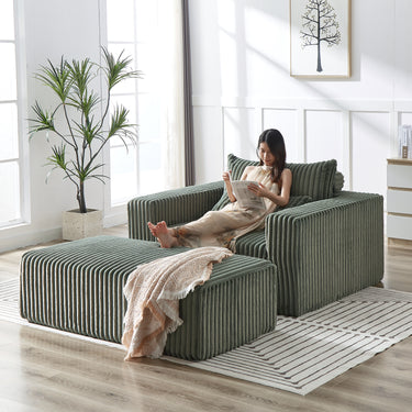 75 - Inch Corduroy foam Sofa Lounge Chair with Removable footrest,No Assembly Required,Fluffy Modern Sleeper Chair for Indoor Living Room BedroomMUTUKISPACE