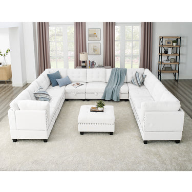 U shape Modular Sectional Sofa,DIY Combination,includes Seven Single Chair, Four Corner and One Ottoman,IvoryMUTUKISPACE
