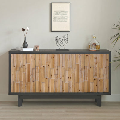 Modern Wooden 4 - Door Storage Cabinet with Textured Geometric Design - Natural Wood DoorMUTUKISPACE