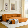 3 in 1 Pull - Out Bed Sleeper, Modern Upholstered 3 Seats Lounge Sofa & Couches with Rolled Arms Decorated with Copper Nails , Convertible Futon 3 Seats Sofabed with Two Drawers and Two PillowsMUTUKISPACE