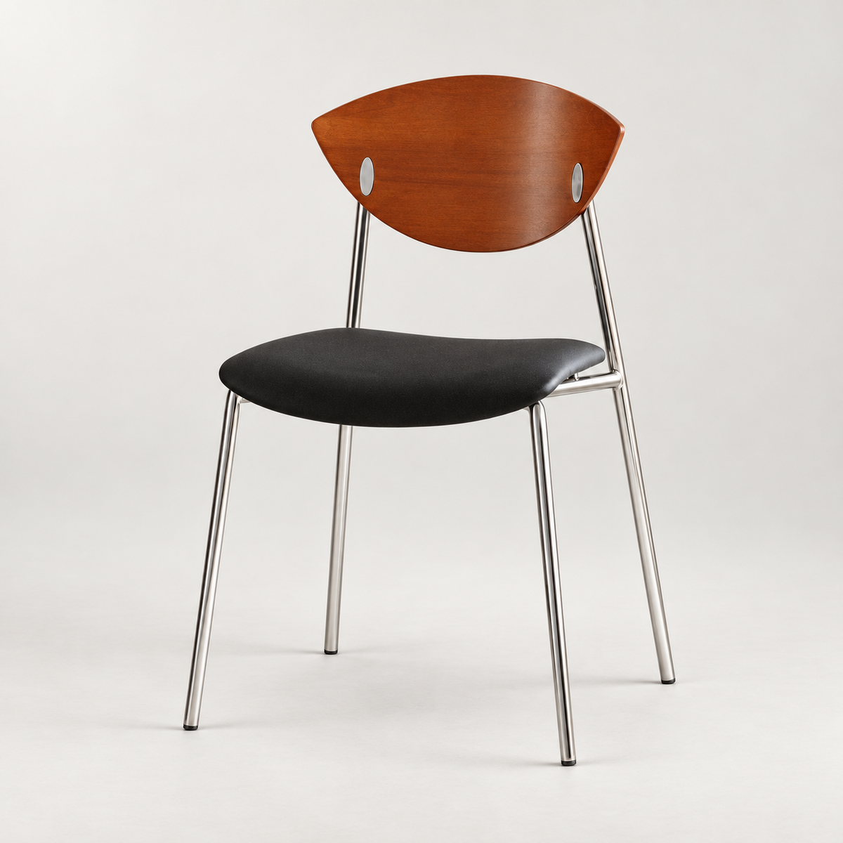 AI-assisted studio presentation of Wood-Back Dining Chair with Metal Frame. Refer to original product photographs and selected configuration.