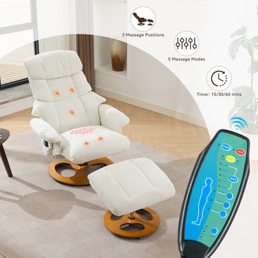 Ergonomic Swivel Recliner Chair with Ottoman – Modern Massage Lounge Chair with Heat, Adjustable Backrest & Chenille Upholstery for Home or OfficeMUTUKISPACE