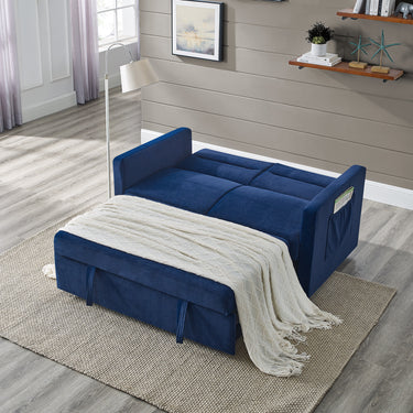 Loveseats Sofa Bed with Pull - out Bed,Adjsutable Back and Two Arm Pocket,Blue (54.5"x33"x31.5")MUTUKISPACE