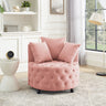 Velvet Upholstered Swivel Chair for Living Room, with Button Tufted Design and Movable Wheels, Including 3 Pillows, PinkMUTUKISPACE