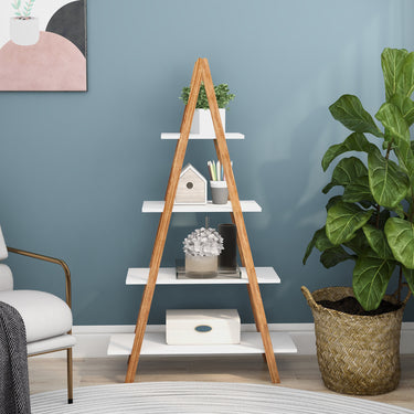 Solid bamboo wood oxford "A" frame ladder display bookshelfMUTUKISPACE