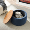 Round Storage Ottoman, 2 in 1 Function, Work as End table and Ottoman, Navy (25.5"x25.5"x14.5")MUTUKISPACE