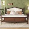 Queen Pine Wood Bed Frame with Upholstered Headboard, Panel Footboard & Reinforced Platform SupportMUTUKISPACE