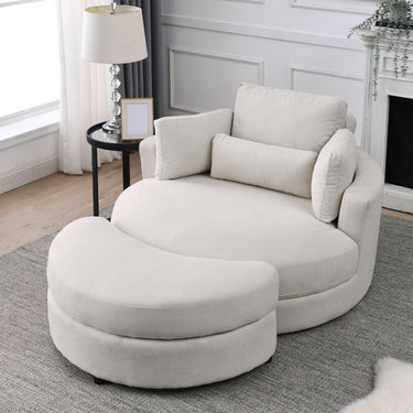 Welike Swivel Accent Barrel Modern Sofa Lounge Club Big Round Chair with Storage Ottoman Linen Fabric for Living Room Hotel with PillowsMUTUKISPACE