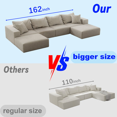 Oversized foam cloud sofa,Modern Upholstered Sectional Sofa Couch Set,Modular 162" L Shaped Sectional Living Room Sofa Set With 6 Pillows,Free Combination Sofa Couch for Living Room,BedroomMUTUKISPACE